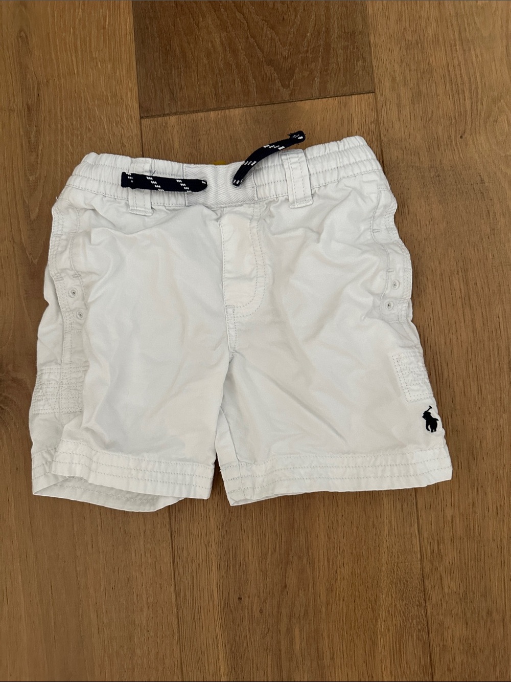 Ralph Lauren White Toddler Shorts with Navy Drawstring and Pony